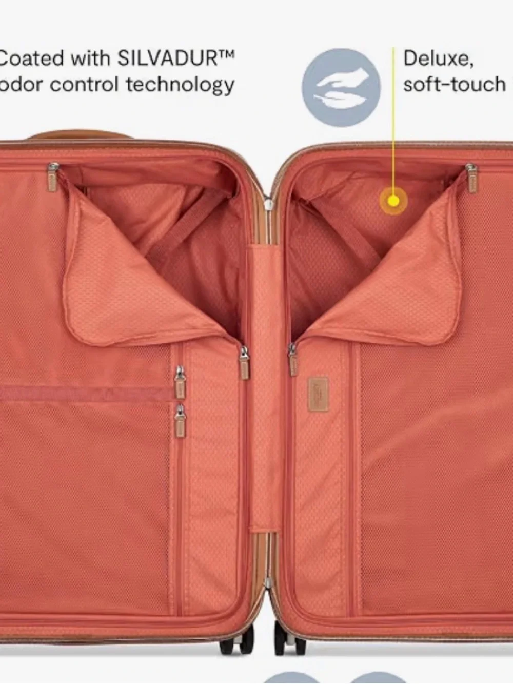 else White Hardside Spinner Luggage with Brown Trim